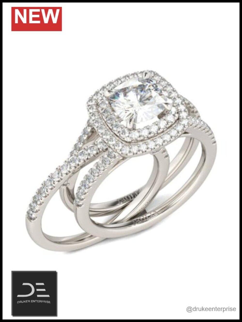 925 Sterling Silver Bridal Ring Set Cushion Cut Halo Wedding Engagement